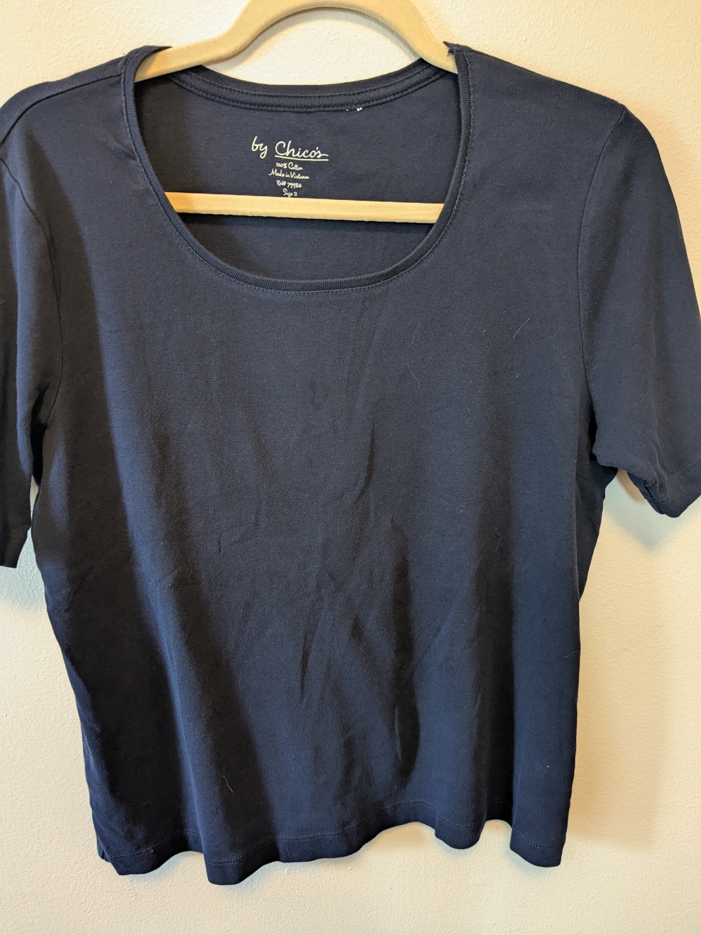 Chico's Women's Navy Scoop Neck Short Sleeve Top